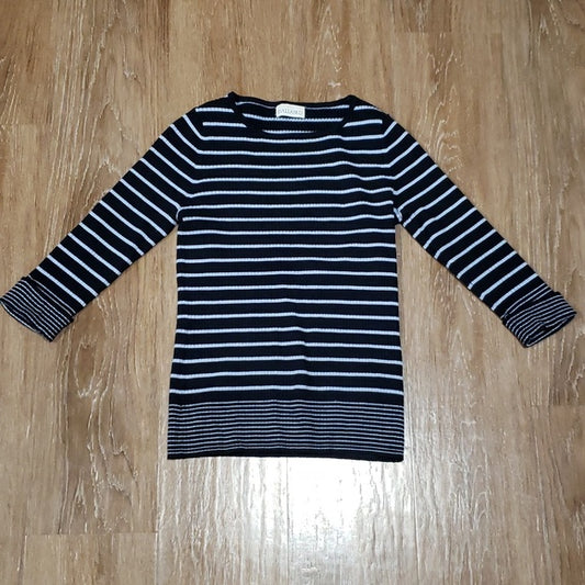 (S) D'Allaird Striped Ribbed Knit Top Comfortable Cozy Soft Casual Cottagecore