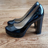 (7M) Kenneth Cole New York Platform Chunky High Heels Shiny Classic Formal