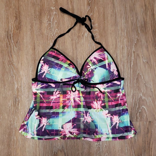(XL) Op Ocean Pacific Tankini Top Swimwear Colorful Palm Print Vacation Beach