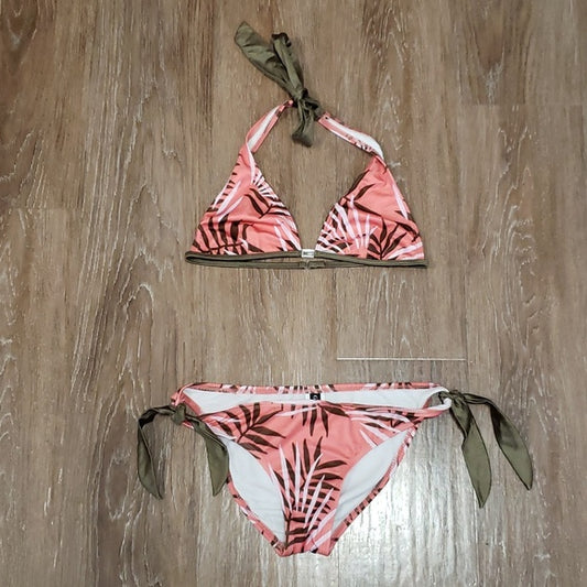 (M) Guess Los Angeles Palm Print Tie Triangle Bikini Vacation Pool Beach Coastal