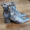 (9) George. Snakeskin Print Reptile Textured Colorful Chunky Heeled Booties