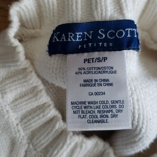 (S) Karen Scott Cable Knit Cottagecore Cozy Sweater Comfy Cardigan Boho Lounge