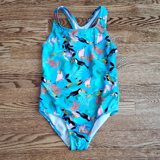 (12) Speedo Youth Girl's One Piece Tropical Print Swimsuit Beach Vacation Pool