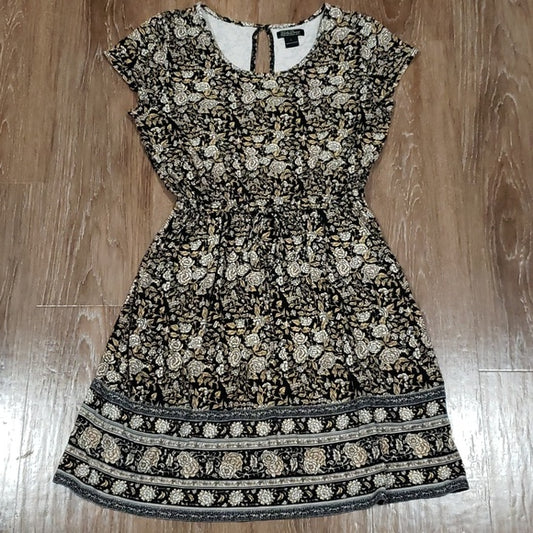 (L) Lucky Brand Los Angeles California Floral Peasant Keyhole Tie Waist Casual