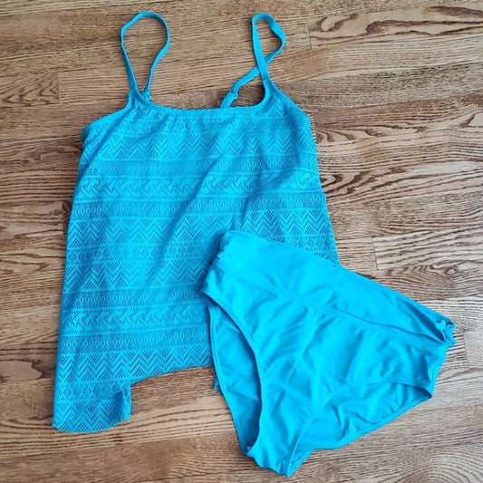 (L) Crochet Tankini Swimsuit Pool Beach Vacation Resortwear Coastal Swimwear