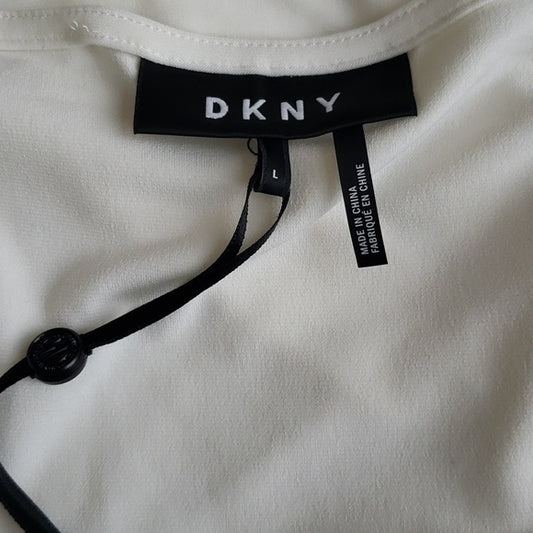 (L) NWT DKNY Ivy Ruched Top Cottagecore Neutral Minimalist Simple