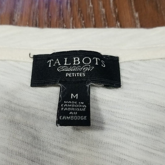 (M) Talbots Petites 100% Cotton Feather Graphic Lightweight Casual Neutral Tee