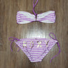 (L) ROXY Striped Nautical Strappy Two Piece Bikini Swimsuit Beach Pool Swimwear