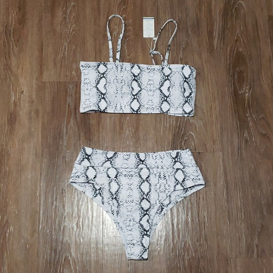 (L) NWT Summer Mae Reptile Design High Waist Matching Bikini Set Beach Pool Swim