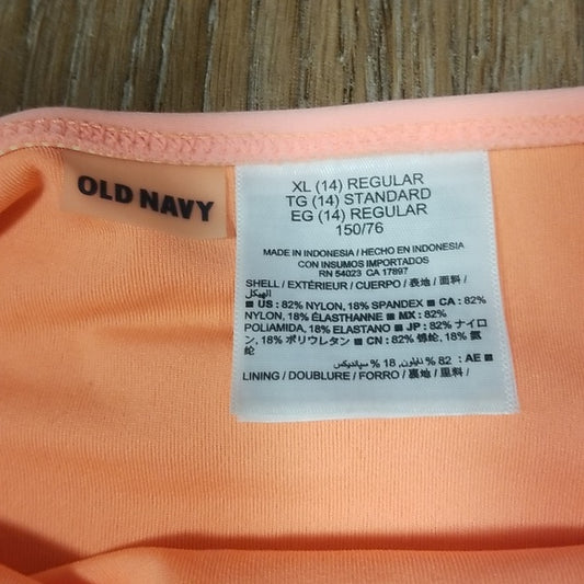 (XL) Old Navy May Solid Ruch in Rock Melon Neon Two Piece Tankini Swimsuit Beach