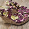 (8) SUZY Suzy Sheir Floral Satin Platform Strappy Cork Wedge Heels Vacation