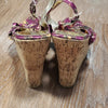 (8) SUZY Suzy Sheir Floral Satin Platform Strappy Cork Wedge Heels Vacation