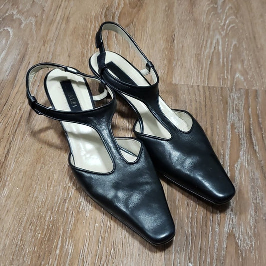 (7.5) Amalfi by Rangoni All Italian Made Leather Strappy Pointy Toe Kitten Heels
