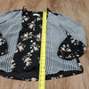 (S) Calvin Klein Floral Sheer Overlay Houndstooth Statement Sleeve Blouse Ruffle
