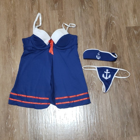 (L) Rampage Intimates Sailor Theme Coord Set Nautical Cosplay Empire Waist
