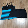 (L) Striped Two Piece Matching Tankini Swimsuit Skirt and Top Strappy Ruched