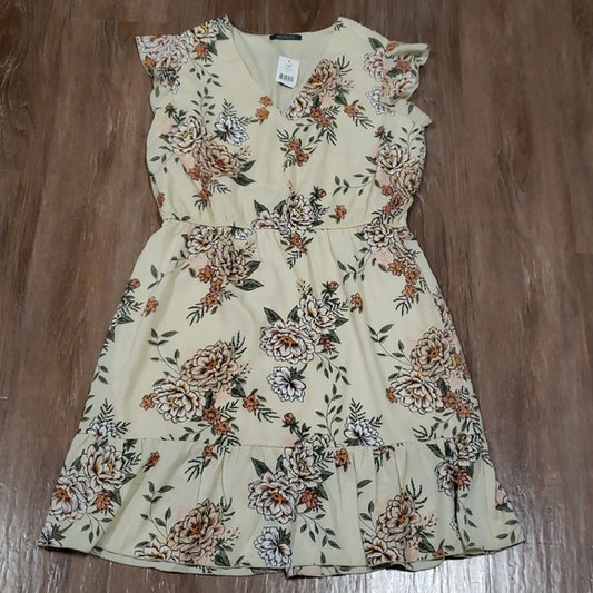 (L) NWT Suzy Shier Ruffle Peasant Flowy Loose Fit Dress Cottagecore Floral