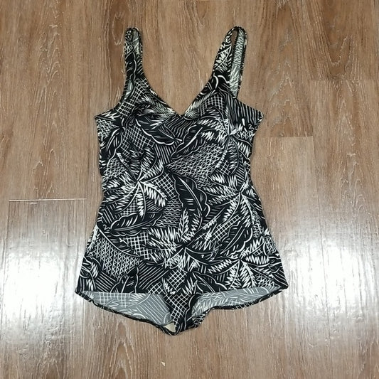 (16) Maillot Baltex Made in Canada Tropical Palm Print Padded Support One Piece