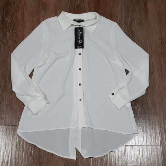 (M) NWT Michael Tyler Ivory Made in Canada Sheer Blouse Formal Occasion