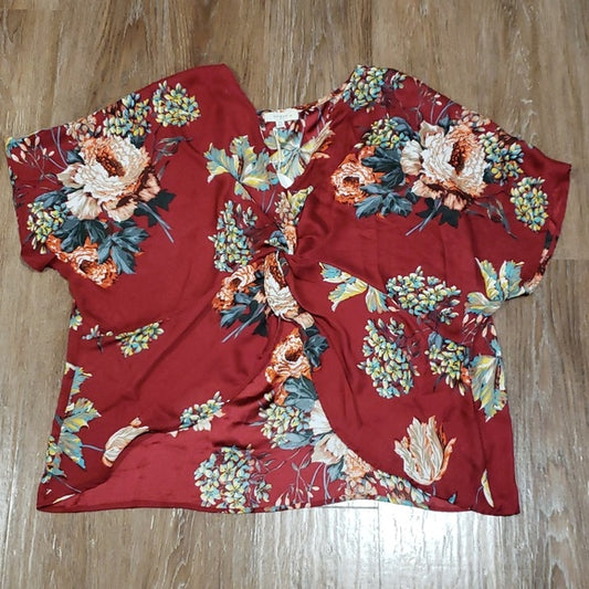 (2XL) NWT umgee + USA Floral Flowy Tie Front Detail Blouse Vacation Coastal