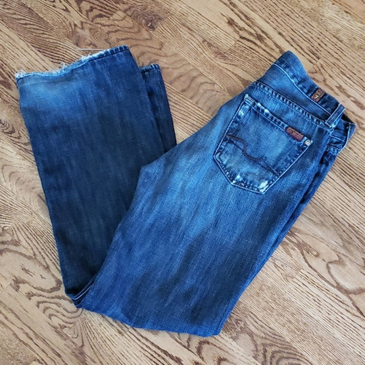 (28W) 7 For All Mankind Relaxed Fit Straight Leg Distressed Denim 100% Cotton