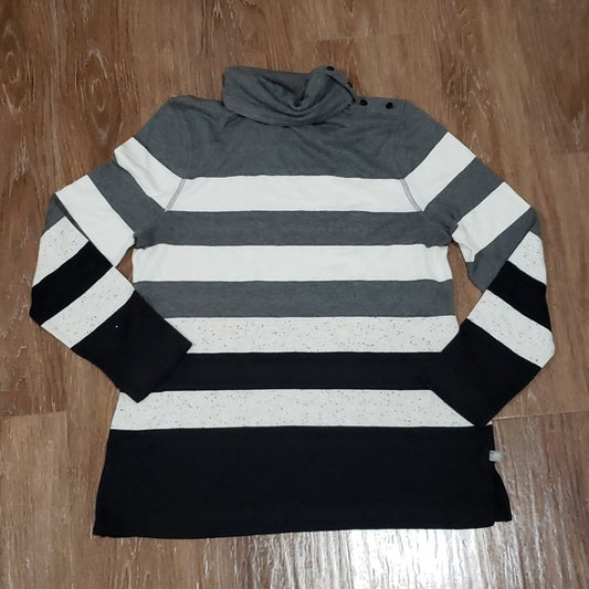 (MP) T by Talbots Striped Casual Turtleneck Knit Sweater Top Loungewear Comfy