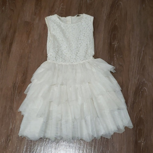 (11-12Y) H&M Youth Girl's Off White Lace Sequin Ruffle Wedding Occasion Party