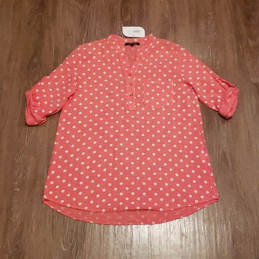 (S) NWT Charlie B 100% Cotton Made in Italy Woven Blouse Polka Dot Print