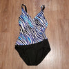 (10) Jantzen Zebra Print Colorful V Neck One Piece Swimsuit Beach Vacation Pool
