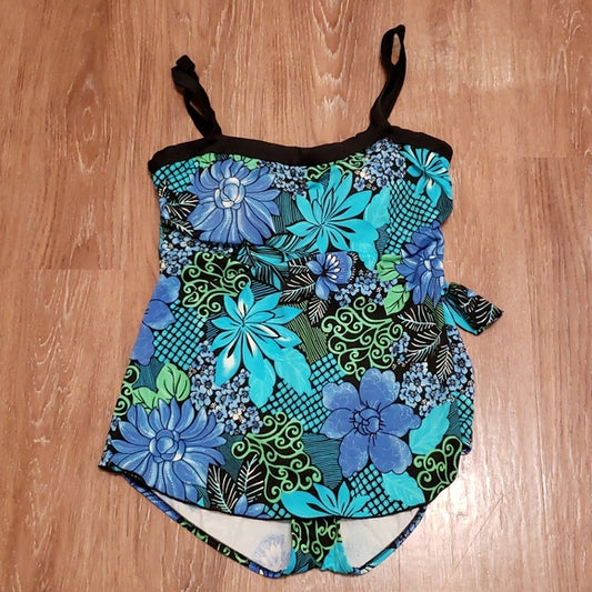 (18W) Maxine of Hollywood Flattering One Piece Swimsuit Tropical Pool Resortwear