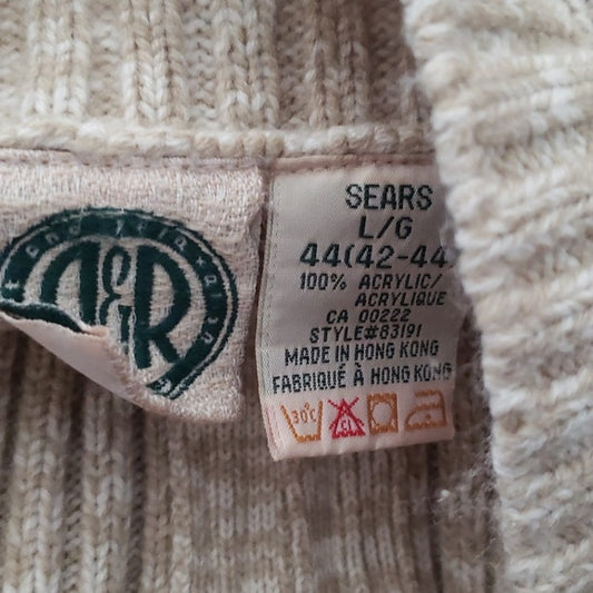 (L) R&R Sears Thick Cable Knit Turtleneck Cozy Classic Neutral Tones Cottagecore