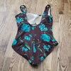 (12) It Figures! Floral Design Ruched One Piece Swimsuit Beach Vacation Pool