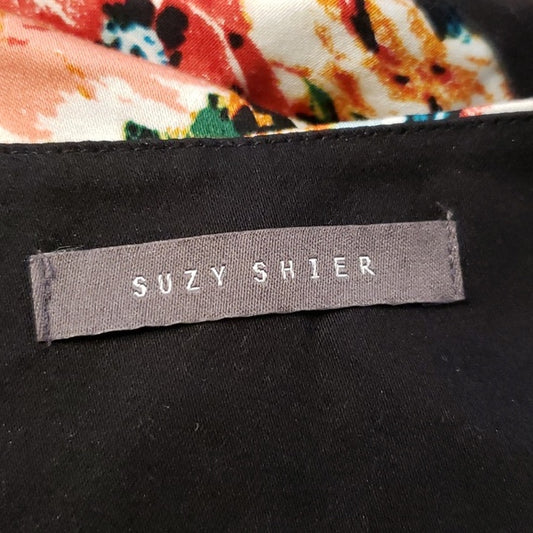 (L) Suzy Shier Floral Print Fit & Flare Cutout Back Bow Detail Midi Length