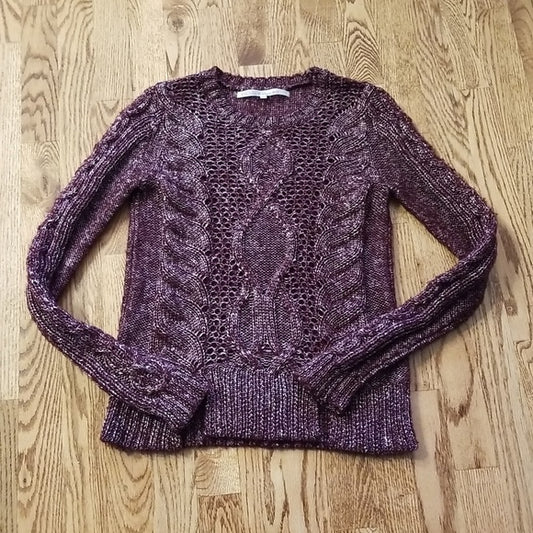 (S) RACHEL Rachel Roy Metallic Weave Cable Knit Cozy Sweater Autumn Vibes