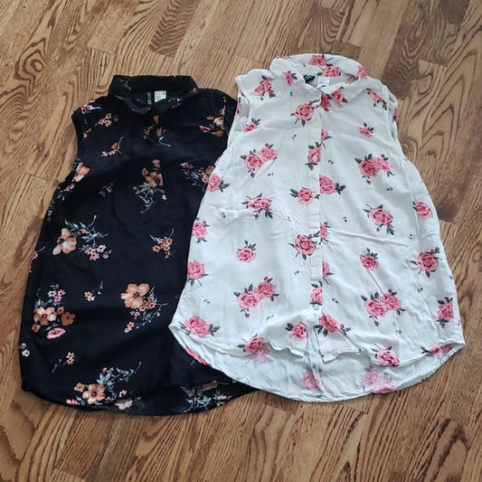 (6) DIVIDED by H&M Floral Print Sleeveless Collared Blouses 2 Piece Bundle