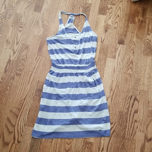 (S) Garage Striped Racerback Mini Dress with Pockets Vacation Beach V Neck