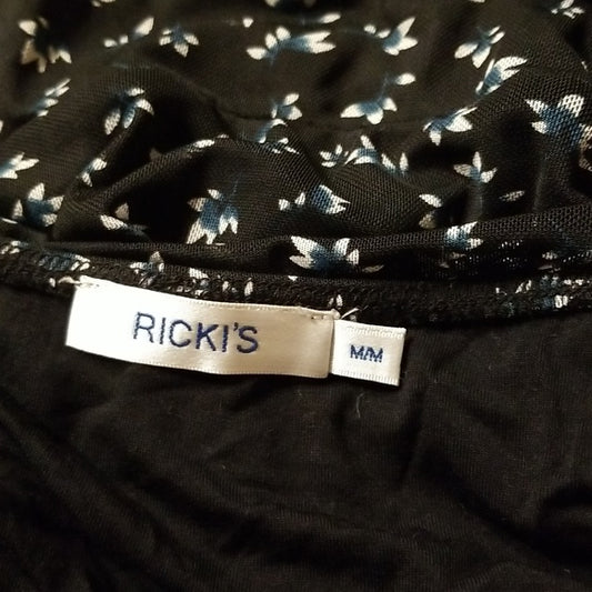 (M) Ricki's Floral Print Sheer Sleeves Mesh Wrap Look Top Statement Sleeves