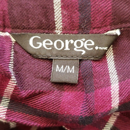 (M) George. Plaid Print Long High Low Hem Top Country Casual Classic Country
