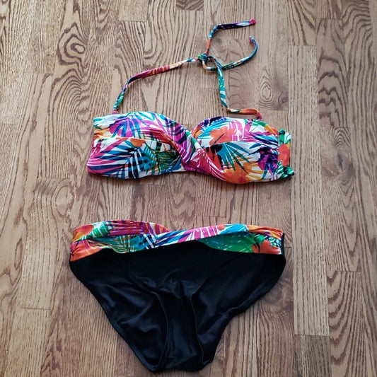 (M) Tropical Print Colorful Bikini Swimsuit Beach Resort Pool