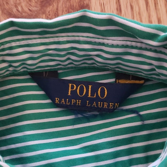 (3T) POLO Ralph Lauren Striped Dress 100% Cotton Academia Collared Ruffle