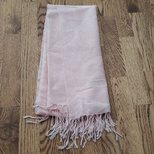 PASH MINA Silk and Pashmina Soft Pastel Fringe Long Scarf Accessories Accents