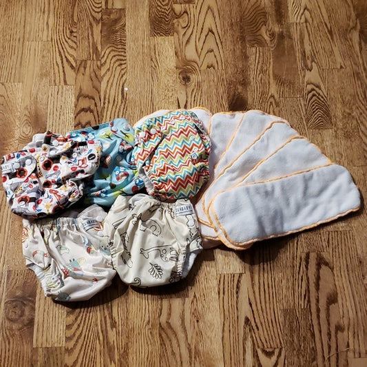 (OS) Sunbaby Resuable Cloth Diapers Adjustable Sizing with Liners Animal Print