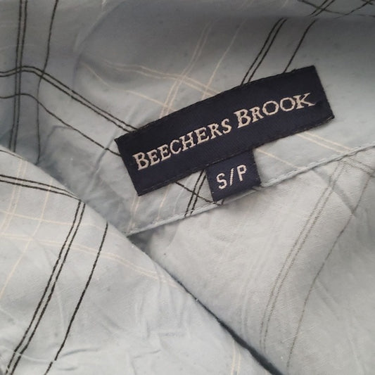 (S) Beechers Brook Plaid Shirt Business Casual Suit Office Black Tie Patterned