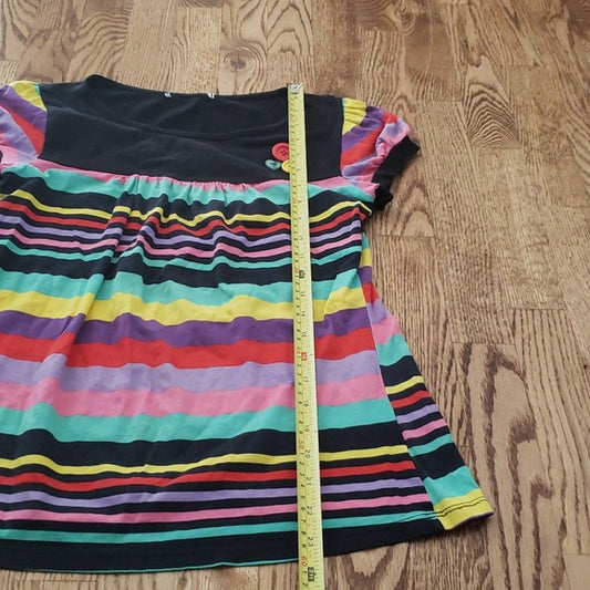 (S) Rainbow Stripe Casual Puff Sleeve Comfortable Loungewear Colorful