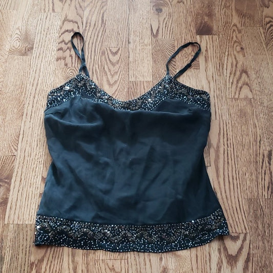 (S) le château 100% Silk Beaded Camisole Accent Staple Party Date Night Club