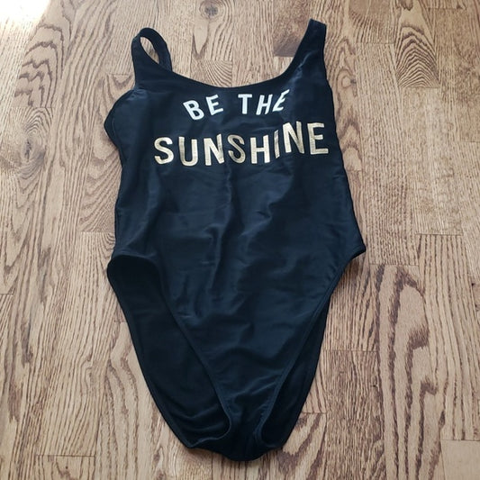 (S) "Be The Sunshine" One Piece Metallic Print Swimsuit Low Back High Rise