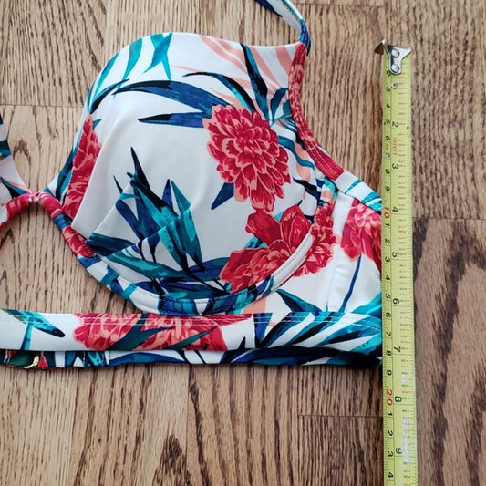 (M) Tropical Floral Colorful Palm Print Classic Fit Bikini Top Vacation Beach