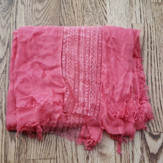 (OS) Lace Fringe Long Scarf Lightweight Solid Color Casual Accessories Accents
