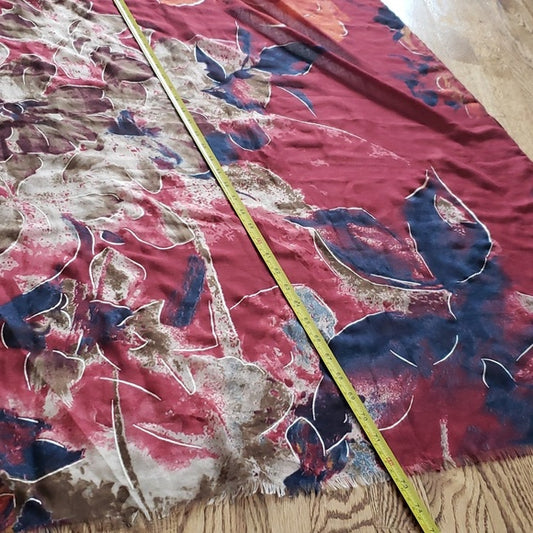 (OS) Metallic Floral Abstract Art Deco Fringe Long Scarf Slightly Sheer Staple