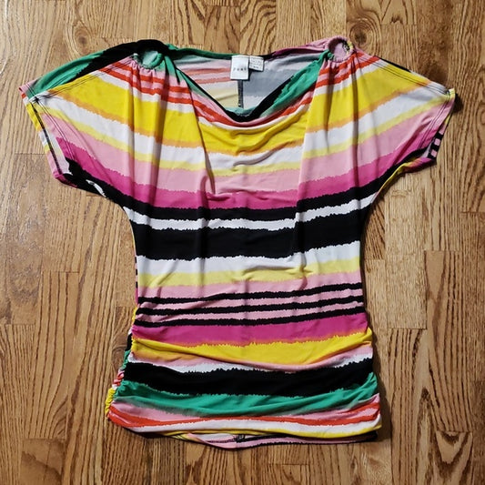 (M) Poet Colorful Stripe Ruched Cowl Neck Loose Casual Vacation Resortwear